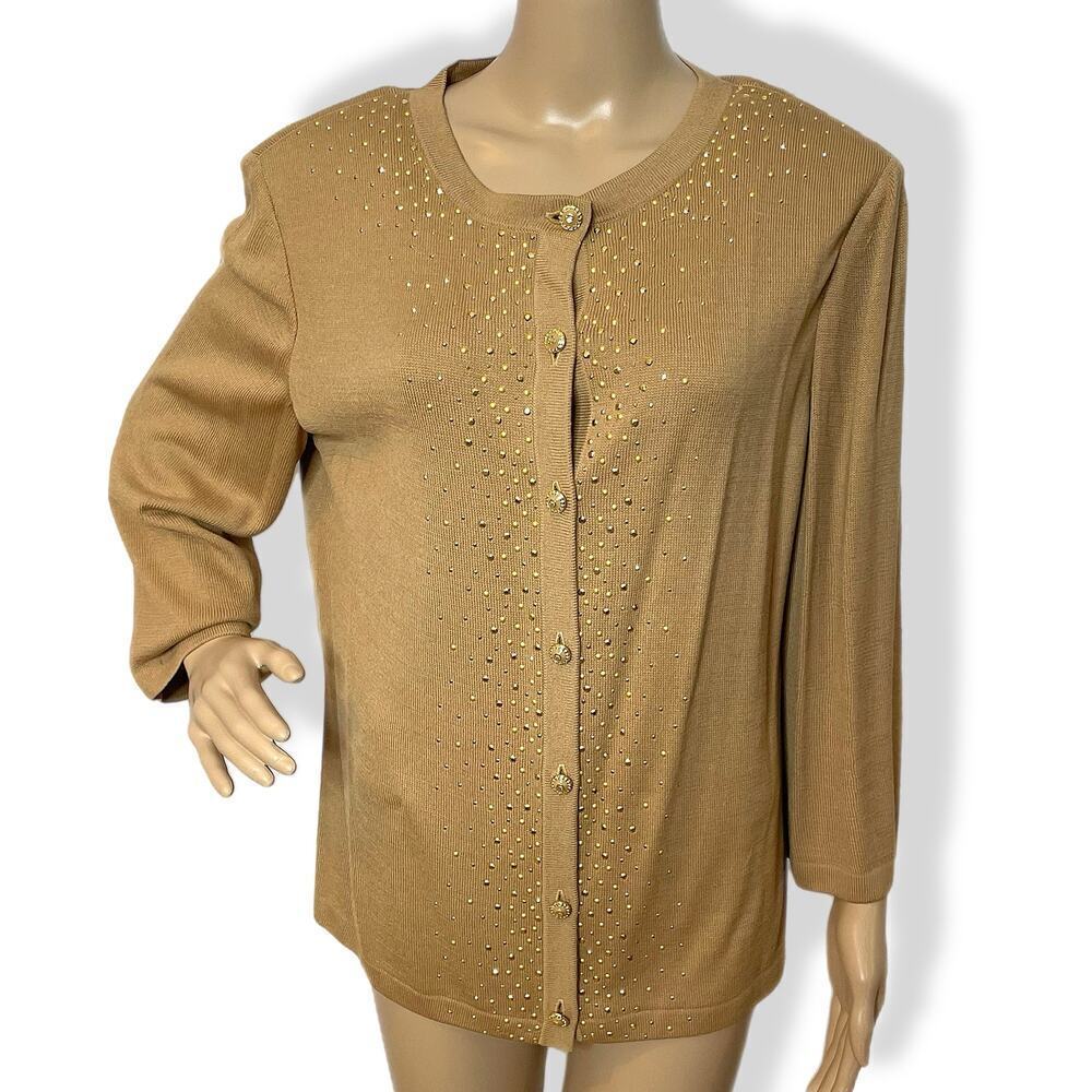 St. John Sport cardigan sparkle embellished camel L
